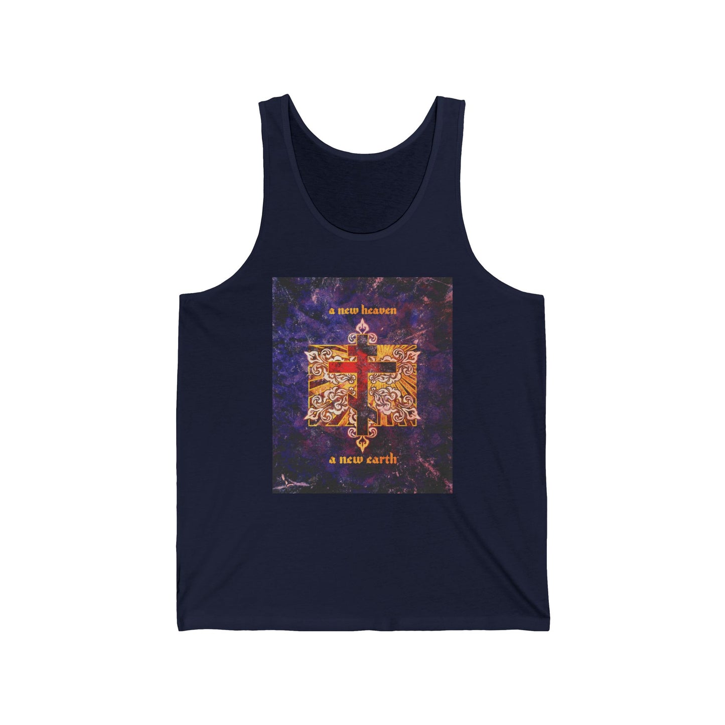 A New Heaven/A New Earth | Red Orthodox Cross on Textured Ornate Background | Apocalyptic | Orthodox Christian Cotton Tank Top