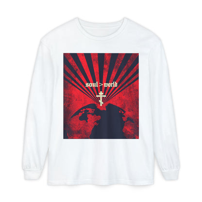 What Shall it Profit a Man | Matthew 16:26 | Soul Is Greater Than World | Red Earth White Cross | Orthodox Christian Long Sleeve Shirt