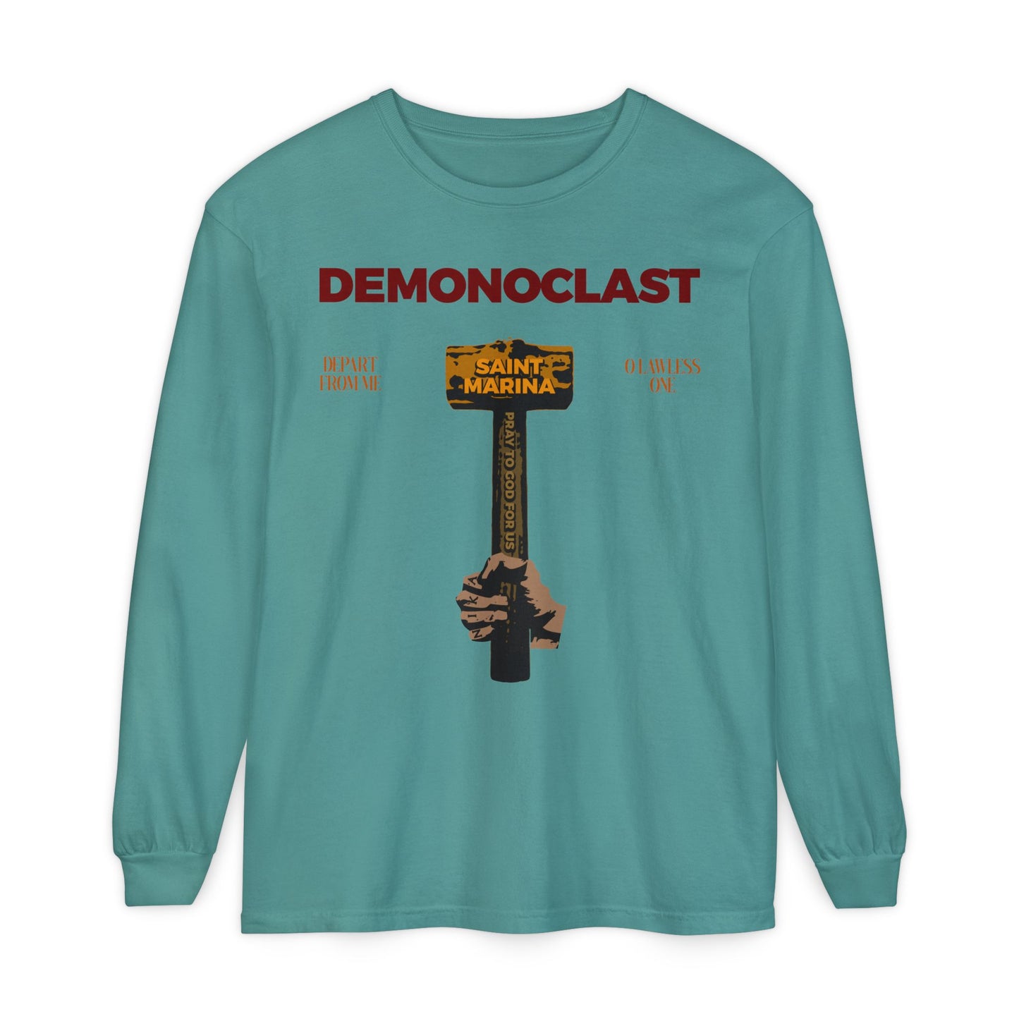 Demonoclast | St. Marina's Hammer | NIKA Fist | Christ Conquers | Demon Smasher | Unseen Warfare | Christian Martyrdom | Orthodox Long Sleeve