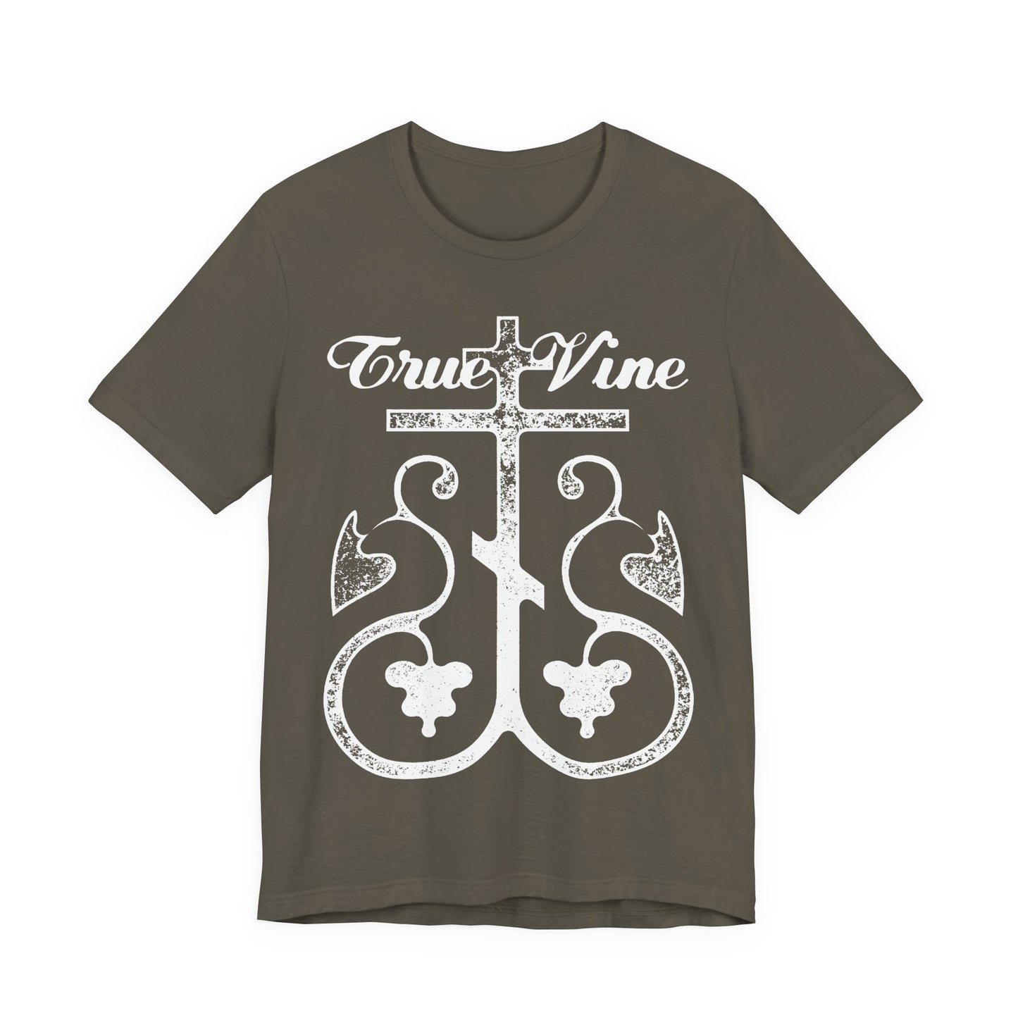 I Am the True Vine (John 15, Ezekiel 15) | Orthodox Cross with Grape Vine | Photocopy Effect | Christian Unisex Cotton T-Shirt