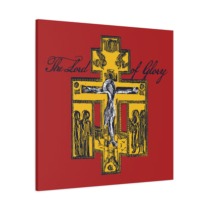 The Lord of Glory | Russian Golgotha Crucifix IconoGraphic (Red BG) | 1 Corinthians 2:8 | Orthodox Christian Canvas Art
