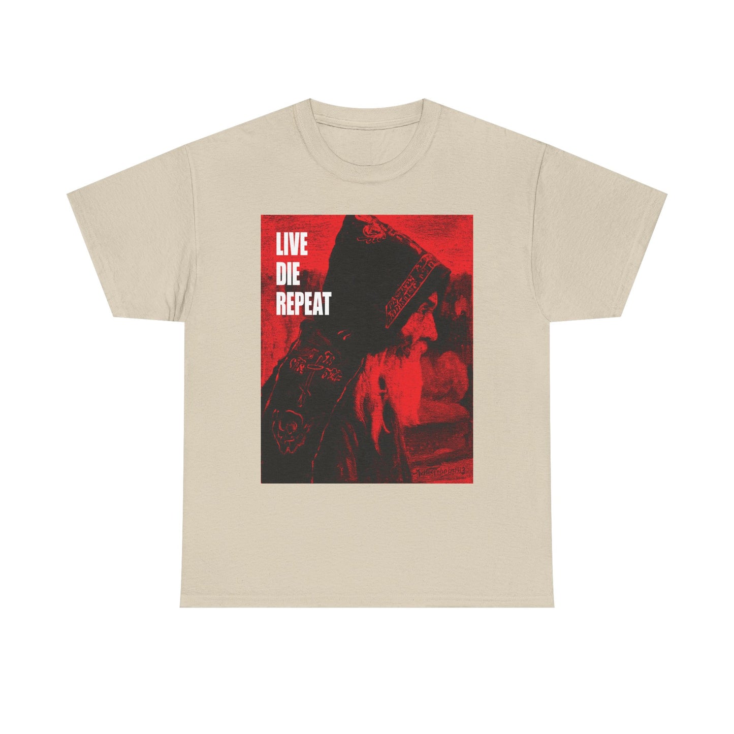 Live Die Repeat | Orthodox Monk Art by Mikhail Nesterov | Die Every Day, You Will Live Forever | Ascetic | Midweight Cotton Unisex Tee