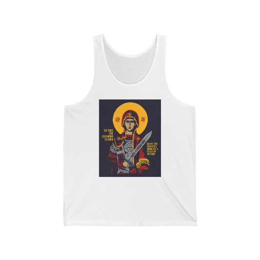 To Thee the Champion Leader | Mother of God | Theotokos with Sword IconoGraphic | Orthodox Christian Jersey Tank Top / Sleeveless Shirt