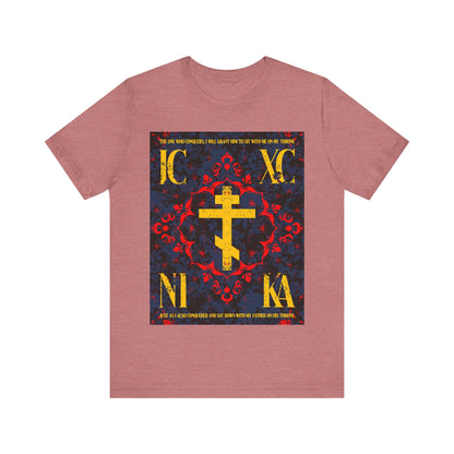 IC XC NIKA Orthodox Cross | Medieval Floral Design | The One Who Conquers (Revelation 3:21) | Orthodox Christian T-Shirt