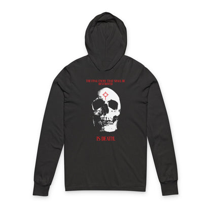 The Final Enemy That Shall Be Destroyed (1 Cor 15:26) | Skull in Crosshairs | Gothic Style Orthodox Long Sleeve Hooded Shirt