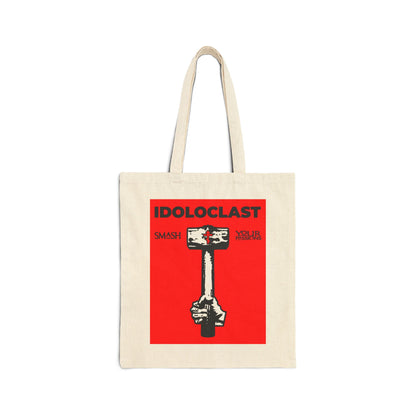 Idoloclast Idol-Smasher | Jesus NIKA Fist w/ Sledgehammer on Red Background | Smash Your Passions | Orthodox Christian Cotton Canvas Tote Bag