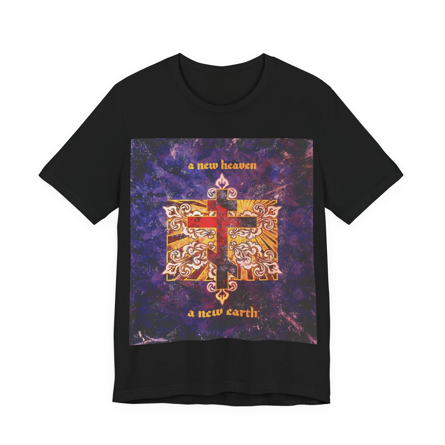 A New Heaven/A New Earth | Red Orthodox Cross on Textured Ornate Background  | Orthodox Christian Unisex Cotton T-Shirt