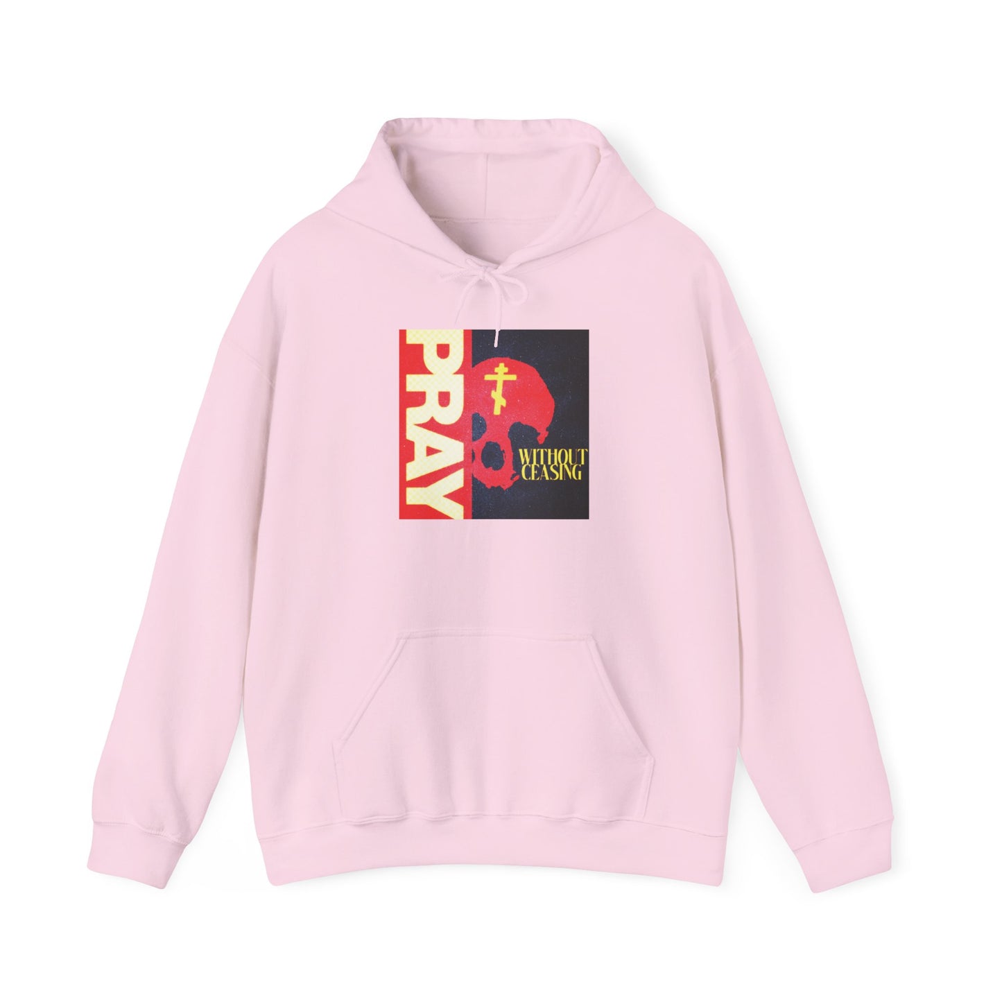 Pray Without Ceasing (1 Thess 5:16) | Red Skull w/ Yellow Orthodox Cross | Orthodox Christian Hoodie / Hooded Sweatshirt