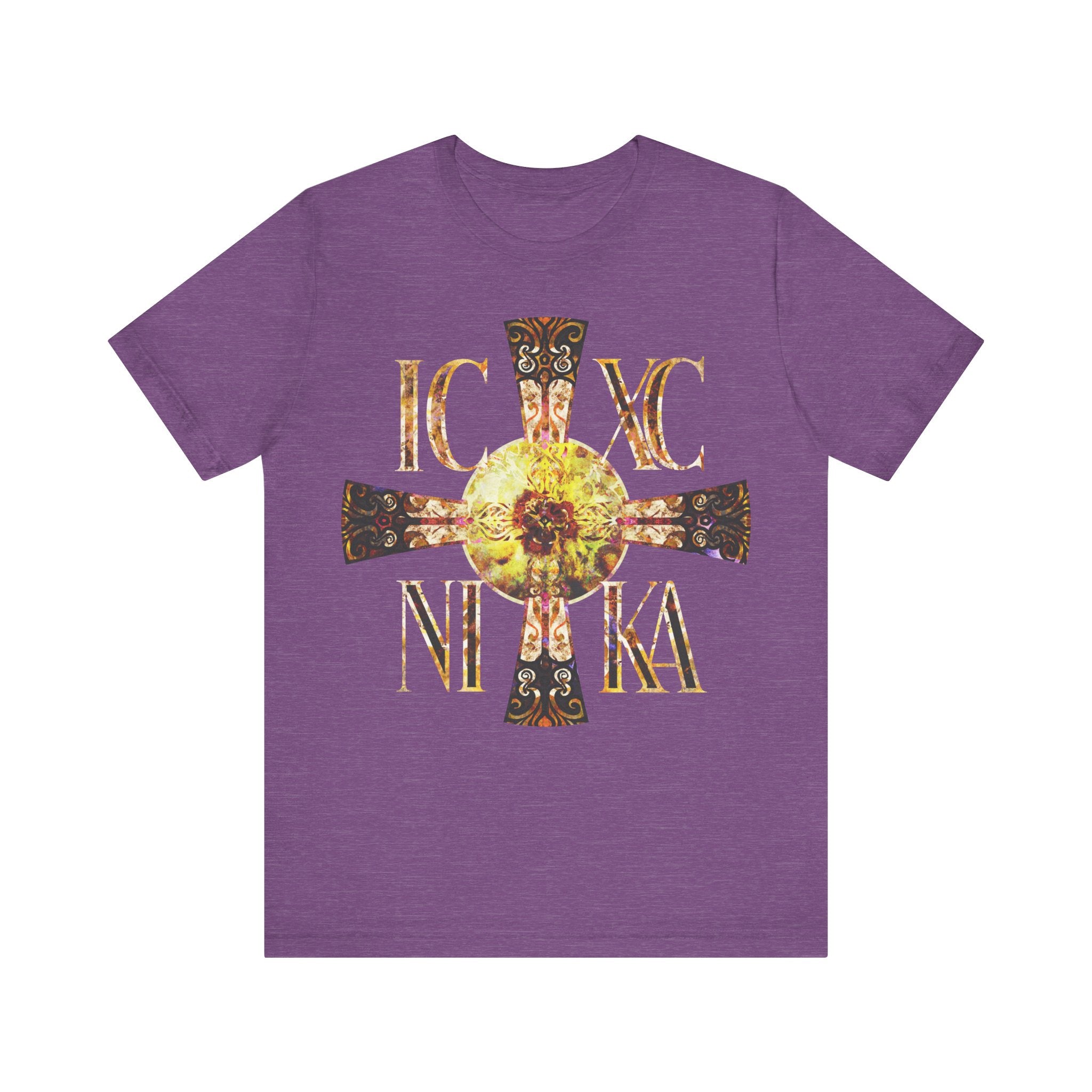ICXC NIKA Textured Celtic Cross Design Orthodox Christian T