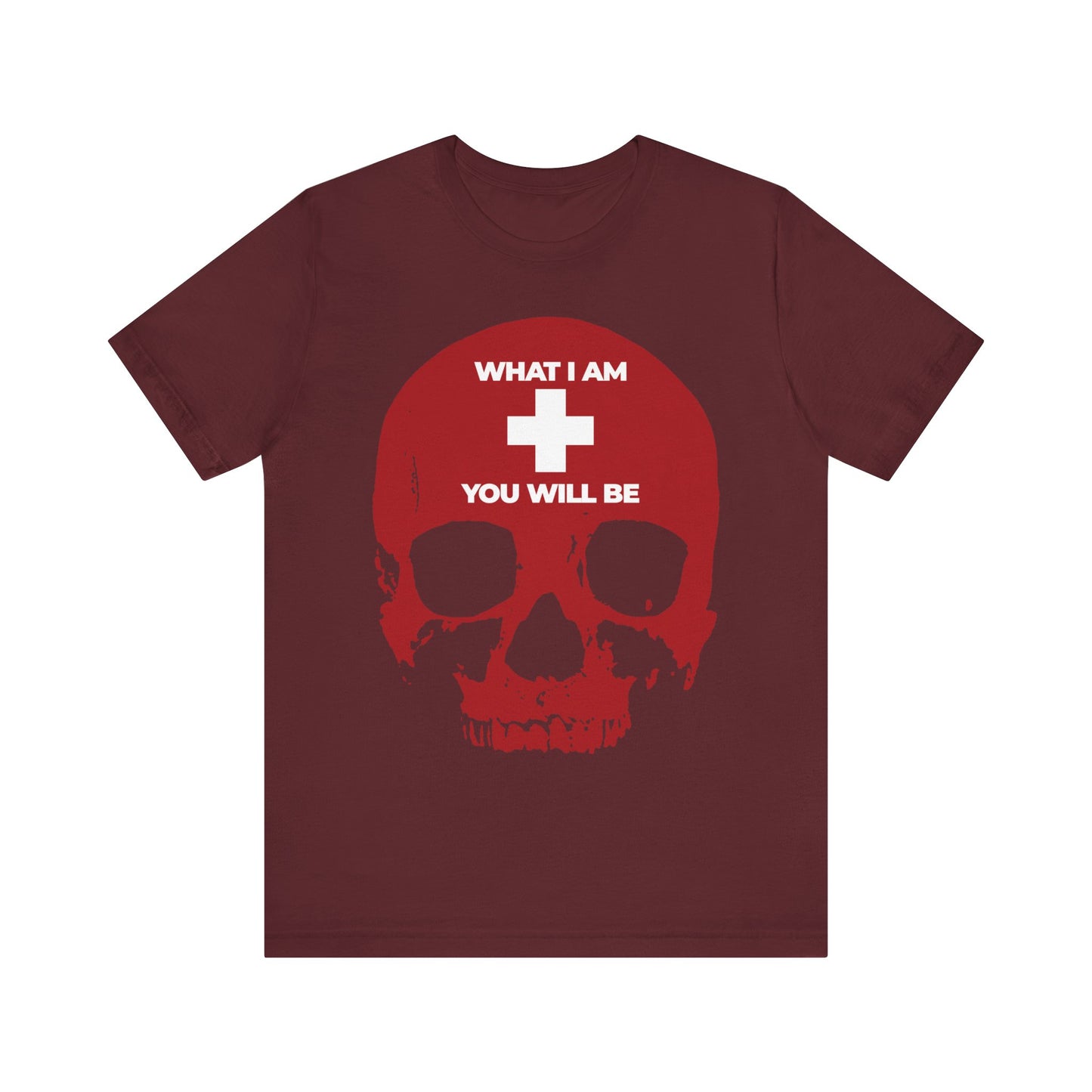 What I Am You Will Be White Cross on Red Skull | Remember You Will Die | Memento Mori | Orthodox Christian Lightweight Cotton Unisex Tee