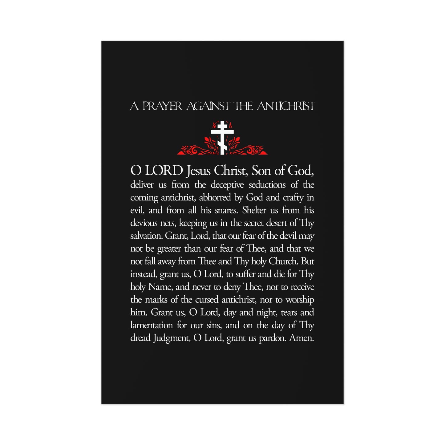 Prayer Against the Antichrist By Elder Anatoly the Younger of Optina | Christ is King | Book of Revelation | Orthodox Christian Art Poster