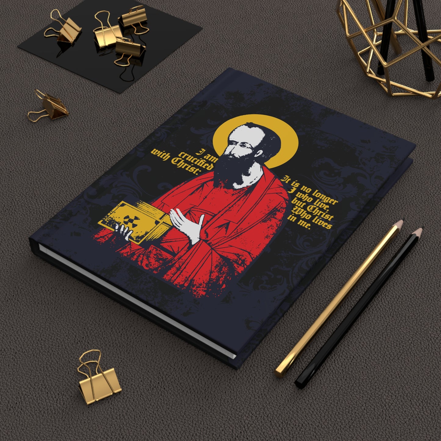 St Paul Holding Gospel Iconographic | I am crucified with Christ (Galatians 2:20) | Orthodox Christian Hardcover Journal