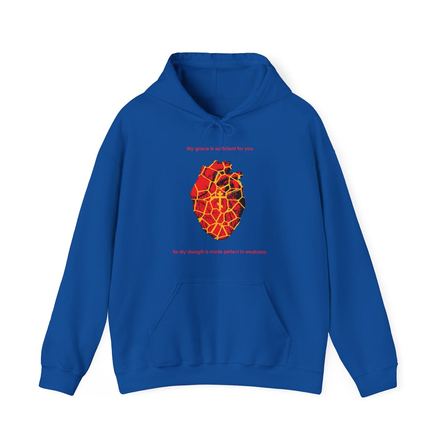 My Strength is Made Perfect in Weakness (2 Cor 12:9) | Kintsugi Style Golden Broken Heart | Orthodox Cross | Orthodox Christian Hoodie