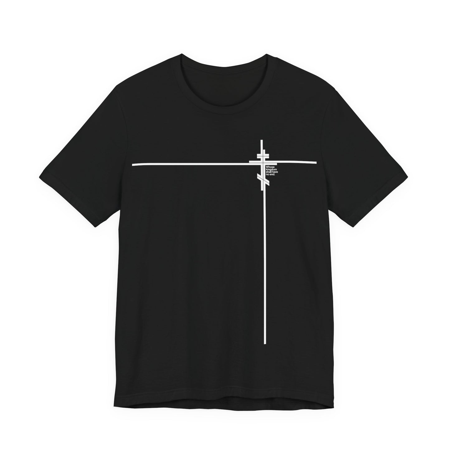 Whose Kingdom Shall Have No End (Small Design) | Luke 1:32-33 | Orthodox Cross | Minimalist Logo Style | Orthodox Christian Unisex Cotton Tee