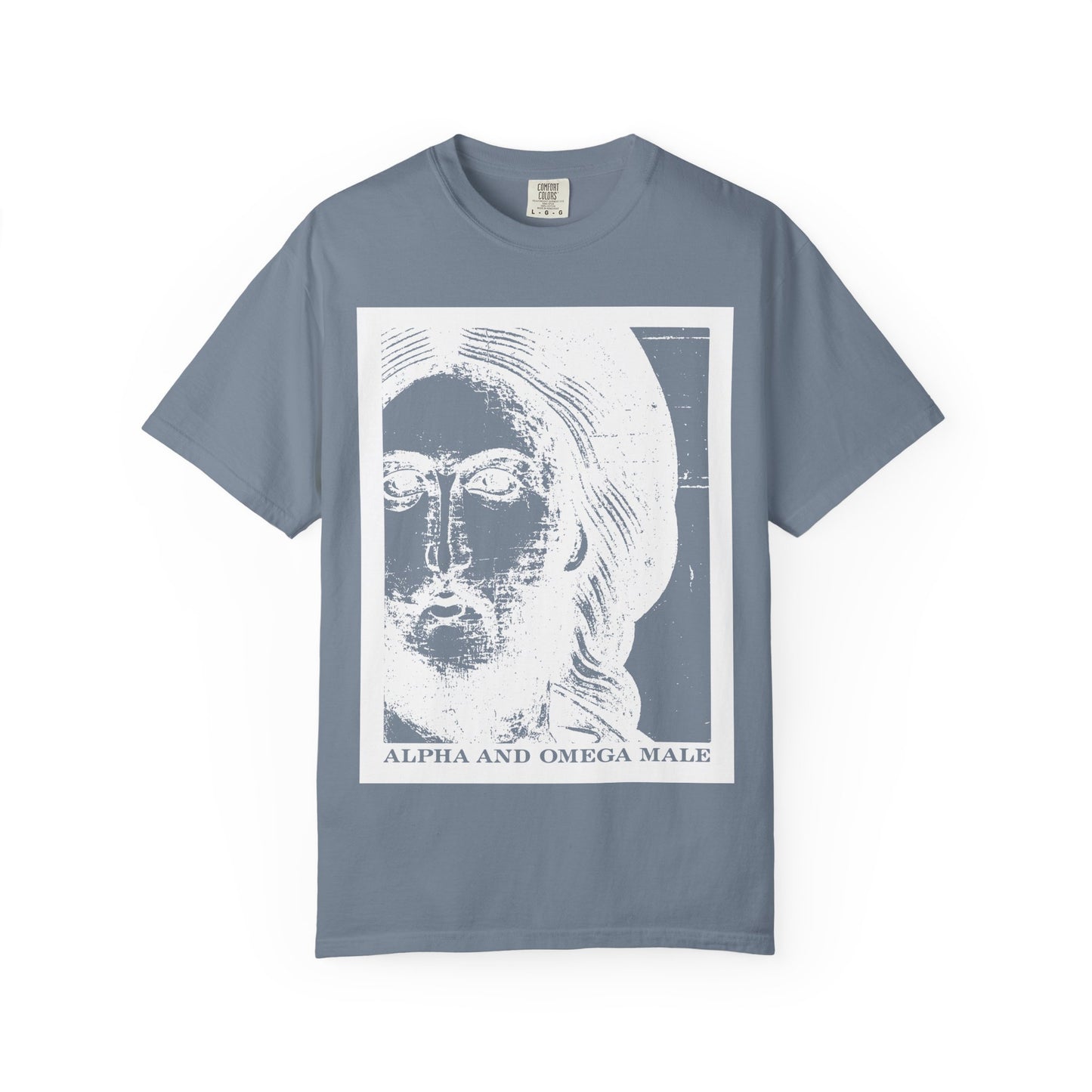 Alpha & Omega Male | Jesus Christ Icono-Graphic Photonegative | I am the Beginning & the End (Rev 22) | Heavyweight Cotton Unisex T-Shirt