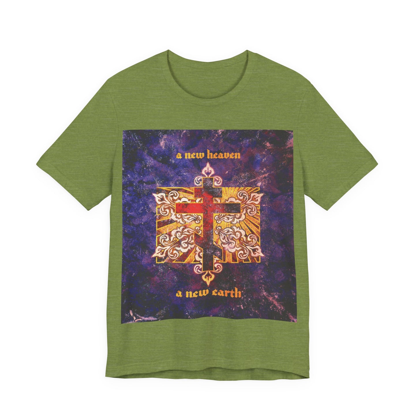 A New Heaven/A New Earth | Red Orthodox Cross on Textured Ornate Background  | Orthodox Christian Unisex Cotton T-Shirt