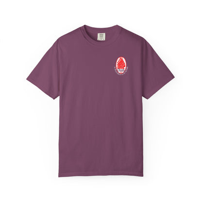 Berry Death is Swallowed Up In Victory t-shirt with an eagle wing emblem and text on the chest.