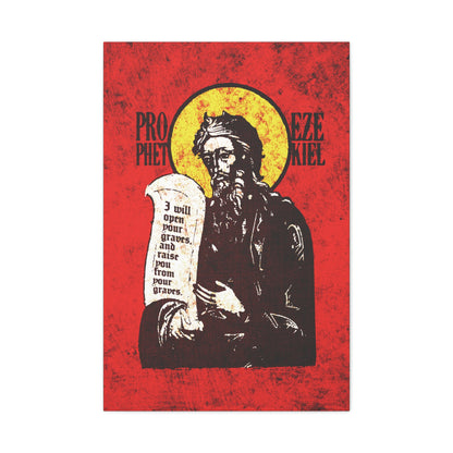 Prophet Ezekiel IconoGraphic | Textured, High Contrast Bright Red and Yellow Design | Old Testament | Orthodox Christian Canvas Art