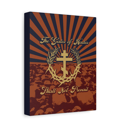 The Gates of Hades Shall Not Prevail | Cross with Wreath & Crown of Thorns | Skulls and Rays | Orthodox Christian Canvas Art