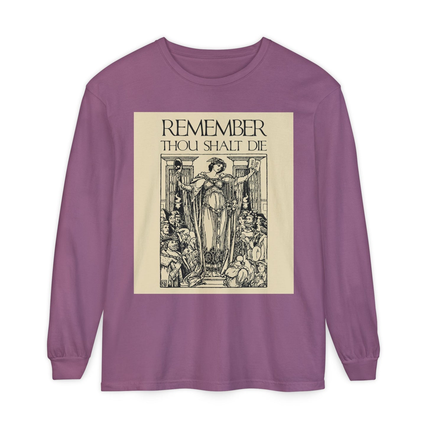 Remember You Will Die Shakespearean Design | Memento Mori | Classic Woodcut Illustration Aesthetic | Orthodox Christian Long Sleeve