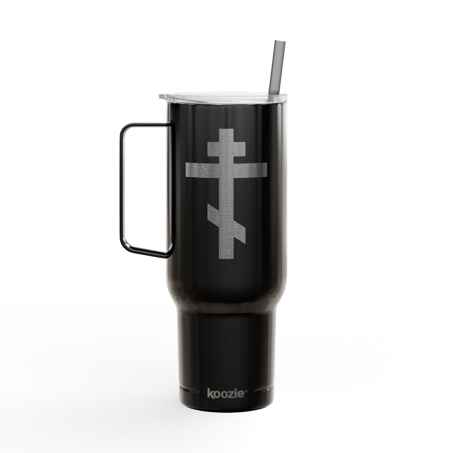 Russian/Greek Tribar Cross Engraved 40oz Koozie Tumbler | Insulated Stainless Steel | Bold, Minimalist Orthodox Christian Home & Travel Accessory