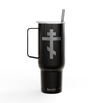 Russian/Greek Tribar Cross Engraved 40oz Koozie Tumbler | Insulated Stainless Steel | Bold, Minimalist Orthodox Christian Home & Travel Accessory