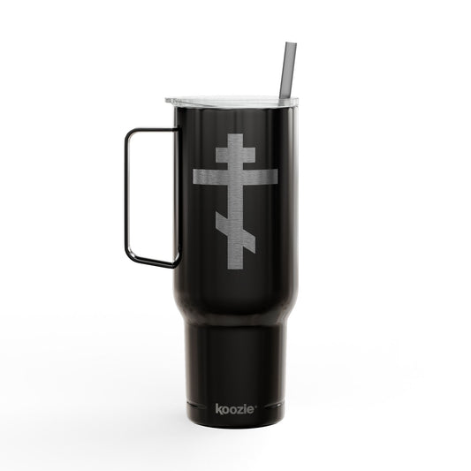 Russian/Greek Tribar Cross Engraved 40oz Koozie Tumbler | Insulated Stainless Steel | Bold, Minimalist Orthodox Christian Home & Travel Accessory