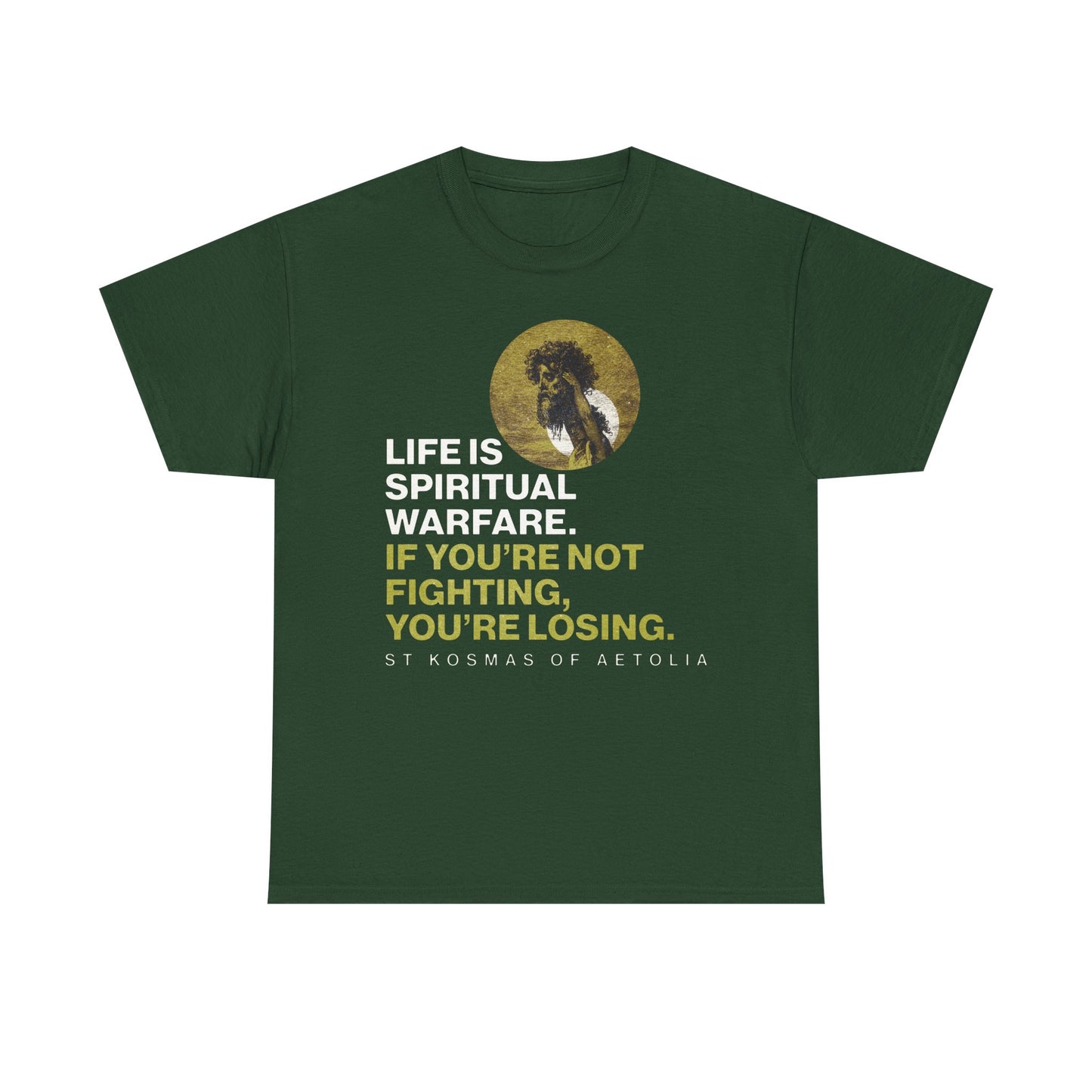 Life is Spiritual Warfare | St Kosmas of Aetolia | Gustave Dore | David & Goliath | Unseen Warfare | Orthodox Midweight Cotton Unisex Tee