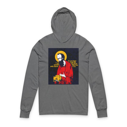 St Paul Holding Gospel Iconographic | I am crucified with Christ (Galatians 2:20) | Orthodox Long Sleeve Hooded Shirt