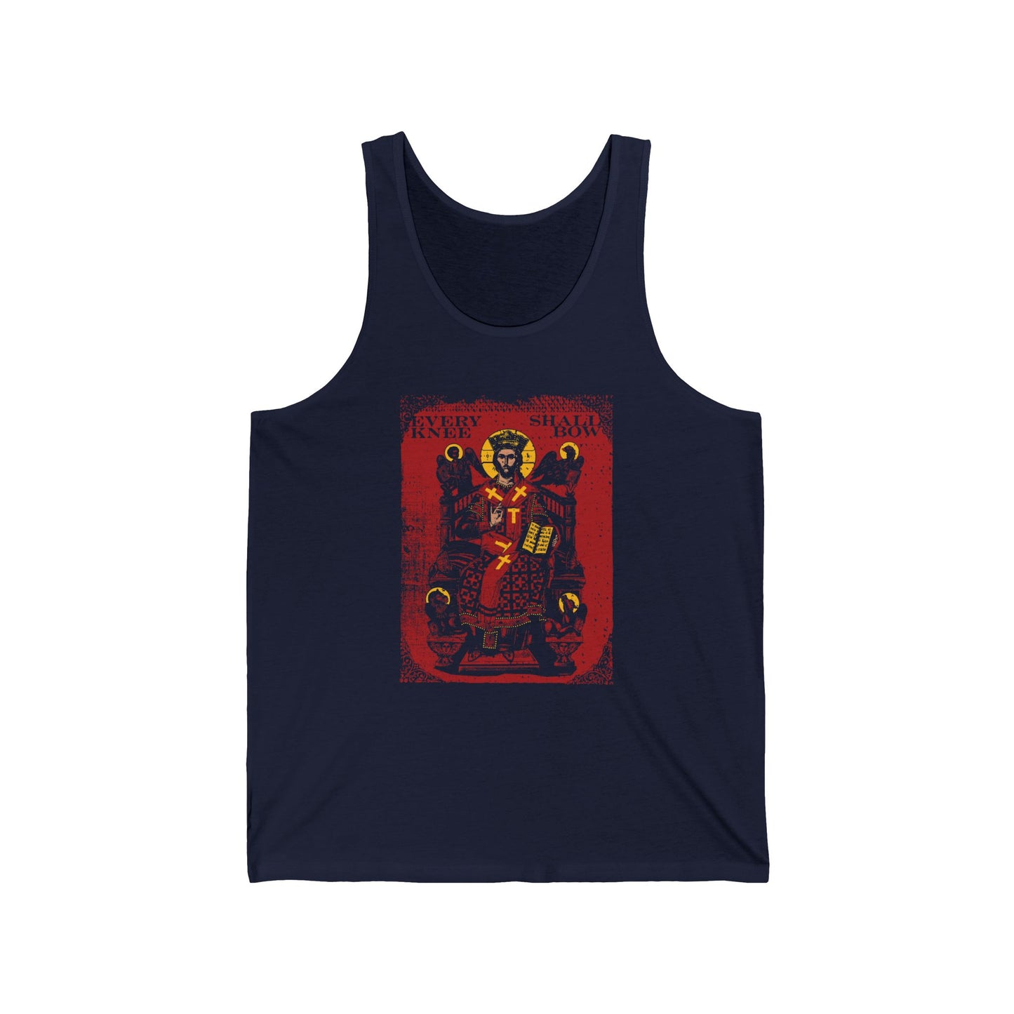 Every Knee Shall Bow (Phil 2:8-11, Isaiah 45:23) | Christ Enthroned IconoGraphic | 4 Living Creatures (Ezekiel's Chariot) | Orthodox Tank Top