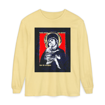 Beyond Compare More Glorious Than the Seraphim | Vladimir Theotokos Iconographic | Orthodox Christian Long Sleeve Shirt