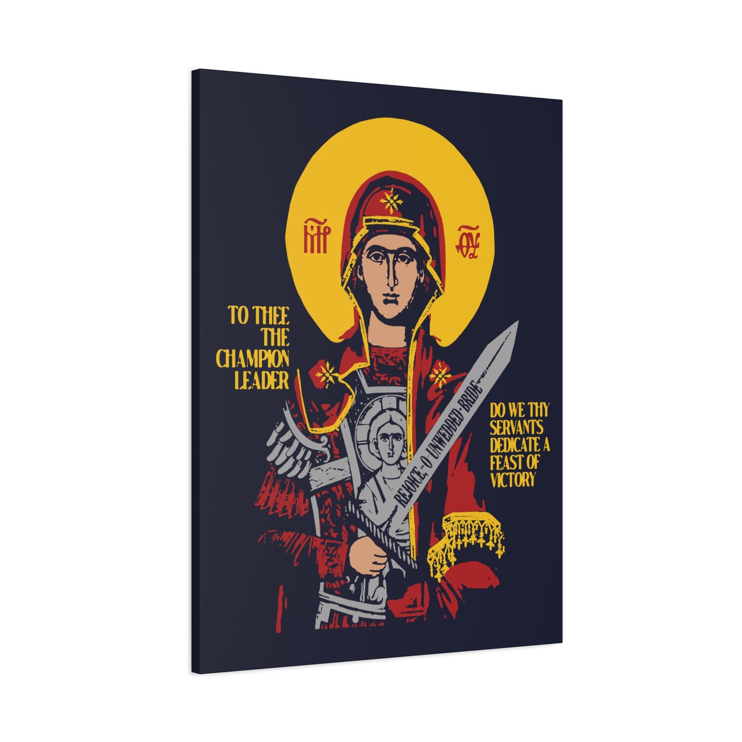 To Thee the Champion Leader | Mother of God | Theotokos with Sword IconoGraphic | Orthodox Christian Canvas Art