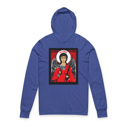 Behold I Send an Angel Before You (Ex 23:20) | Guardian Angel With Cross & Sword IconoGraphic | Orthodox Long Sleeve Hooded Shirt