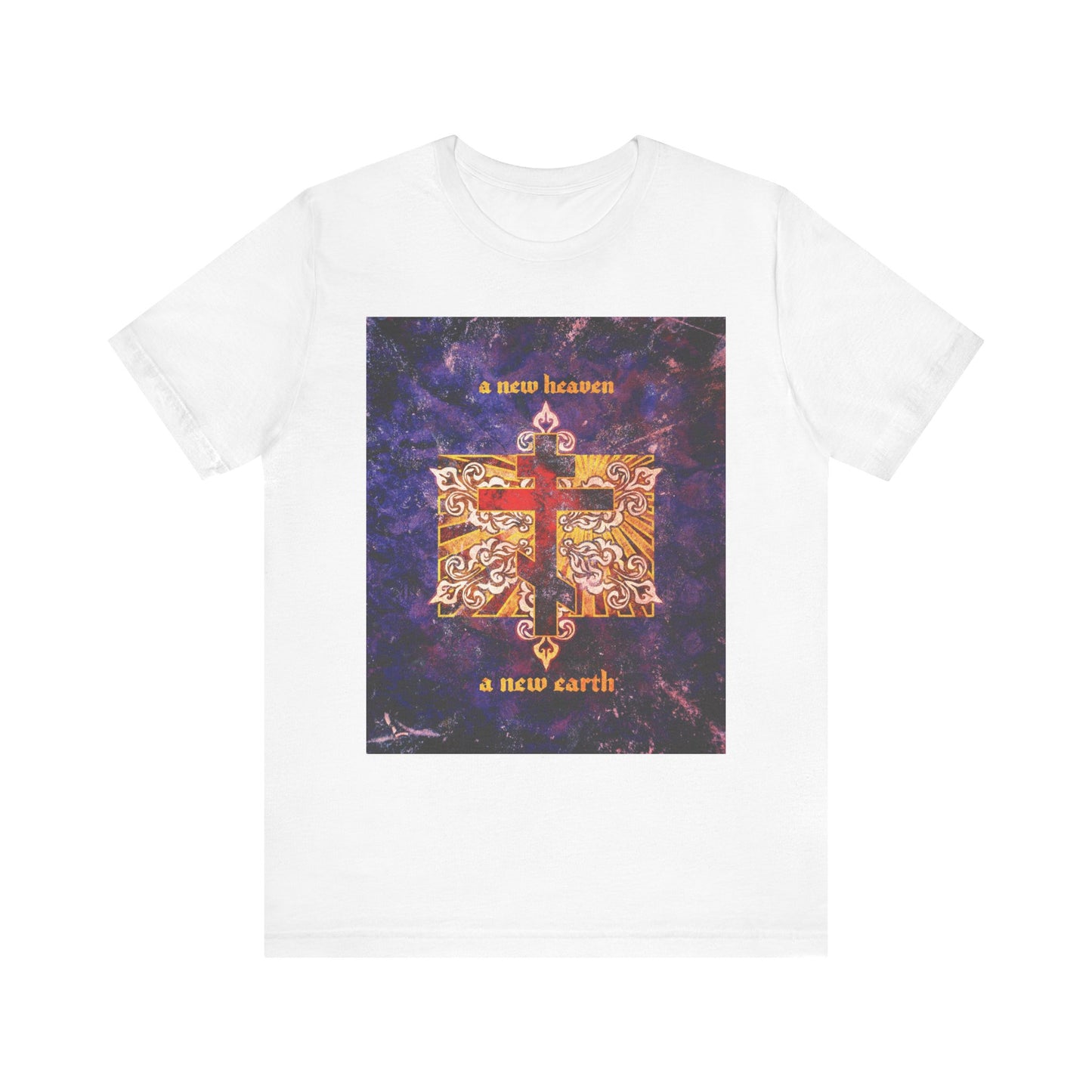 A New Heaven/A New Earth | Red Orthodox Cross on Textured Ornate Background | Apocalyptic | Orthodox Lightweight Cotton Unisex Tee