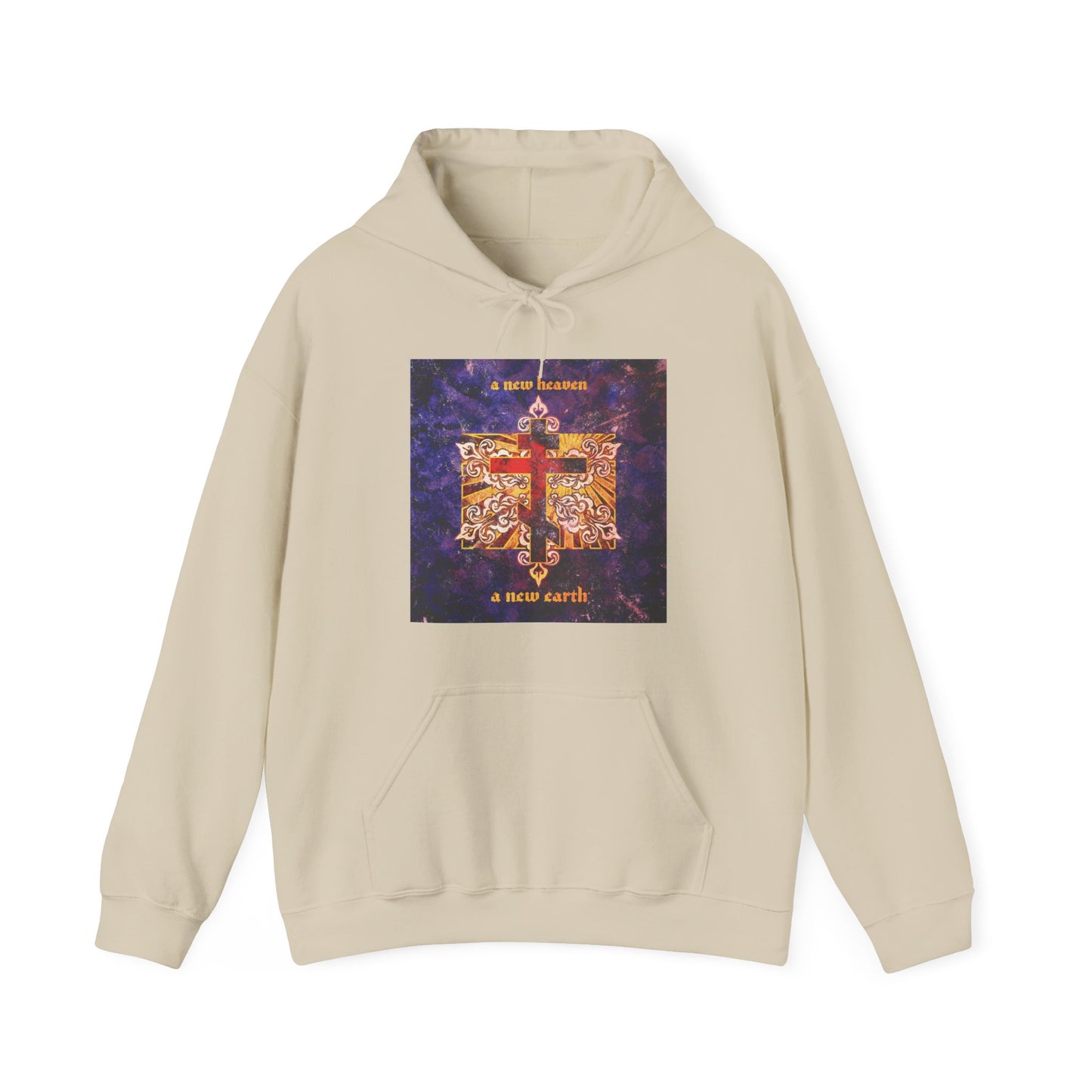 A New Heaven/A New Earth | Red Orthodox Cross on Textured Ornate Background | Orthodox Christian Hoodie