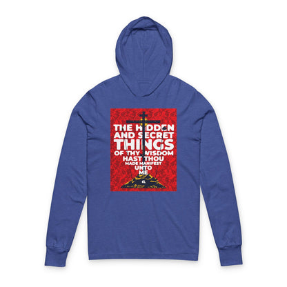 The Hidden and Secret Things of Thy Wisdom (Psalm 50/51) | Golgotha Cross | Skull of Adam | Orthodox Long Sleeve Hooded Shirt