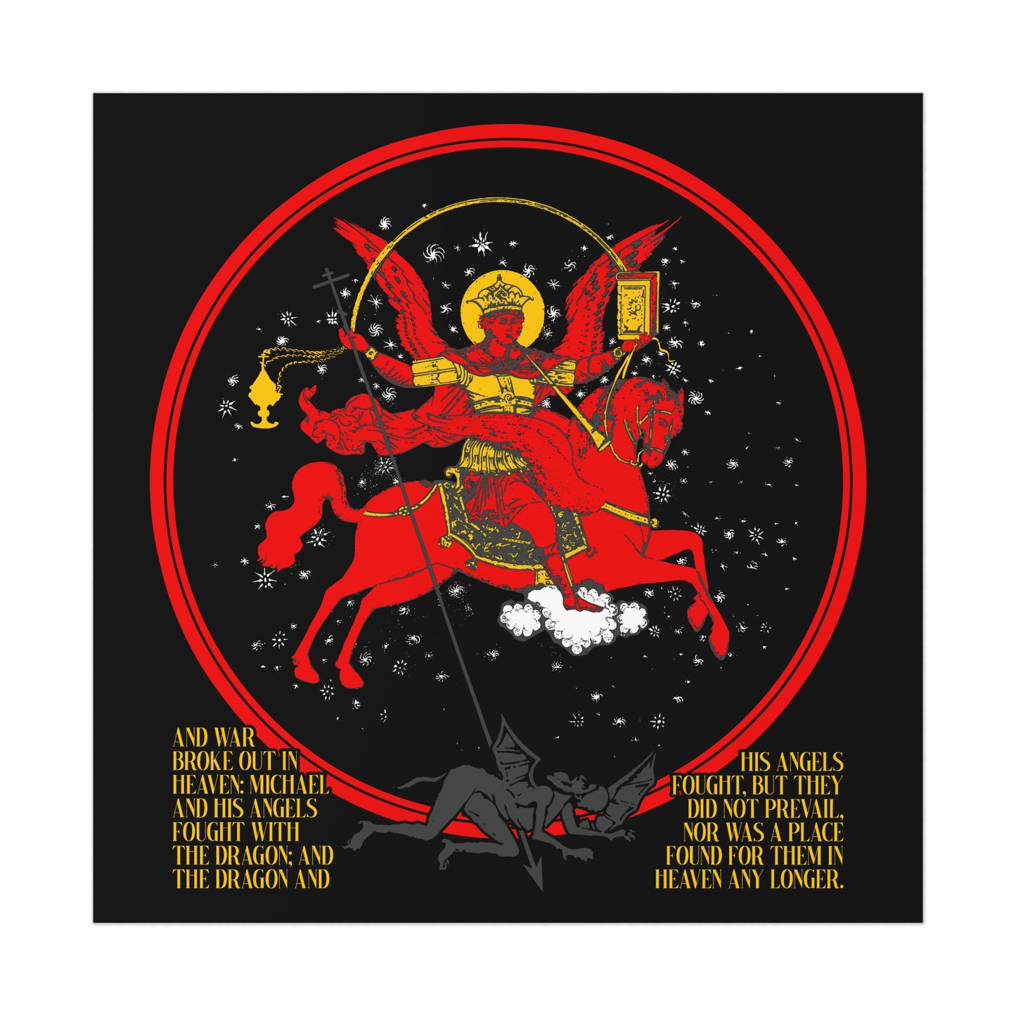 Archangel Michael of the Apocalypse Icono-Graphic | War in Heaven (Rev 12:7-9) | Satan Cast Out | Orthodox Christian Art Poster