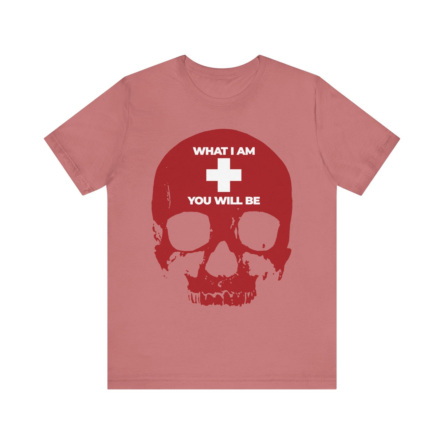 What I Am You Will Be White Cross on Red Skull | Remember You Will Die | Memento Mori | Orthodox Christian Lightweight Cotton Unisex Tee