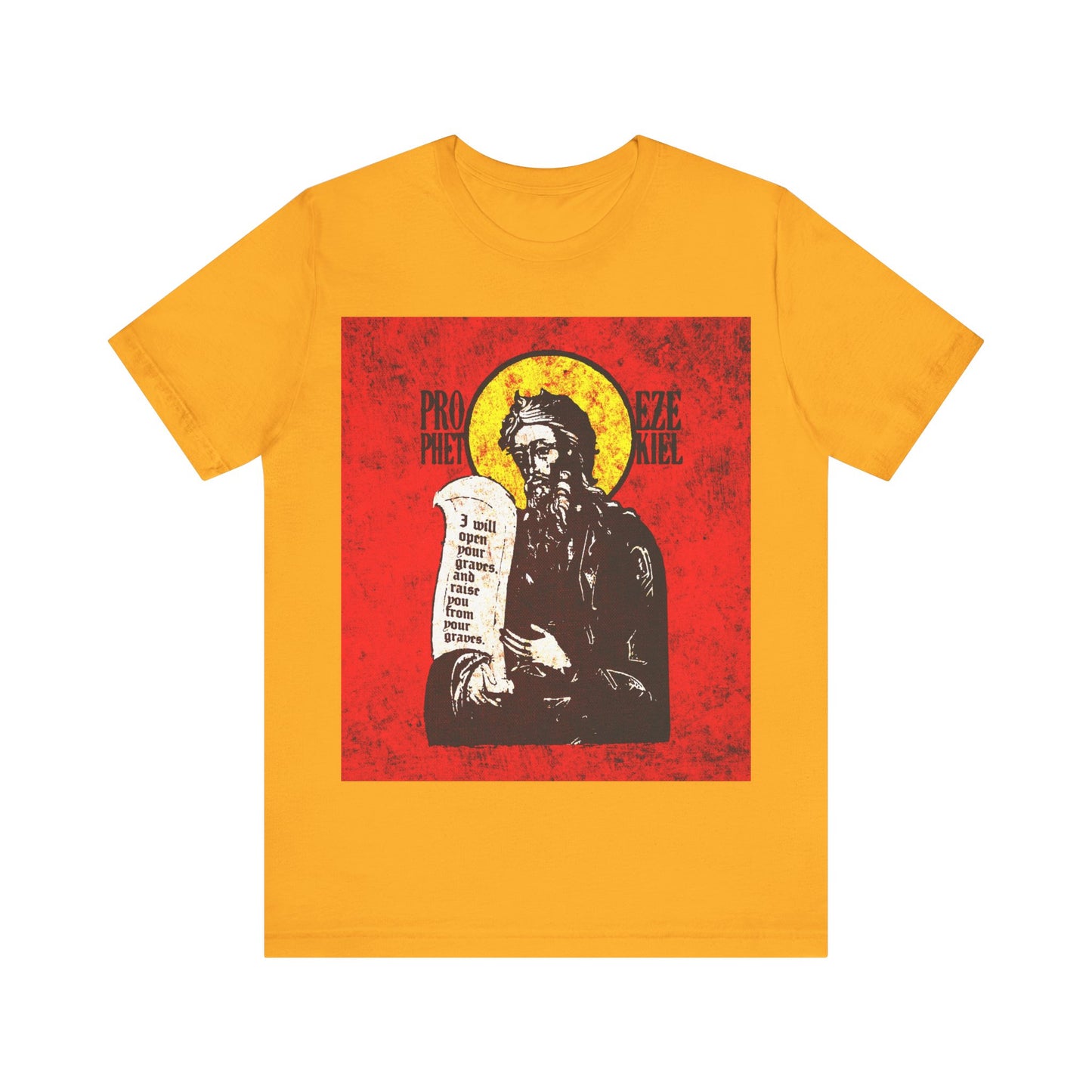 Prophet Ezekiel IconoGraphic | Textured, High Contrast Bright Red and Yellow Design | Old Testament | Orthodox Christian T-Shirt