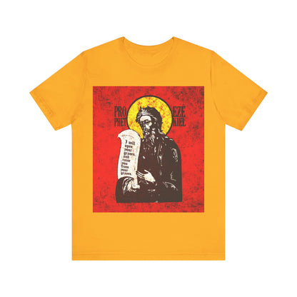 Prophet Ezekiel IconoGraphic | Textured, High Contrast Bright Red and Yellow Design | Old Testament | Orthodox Christian T-Shirt