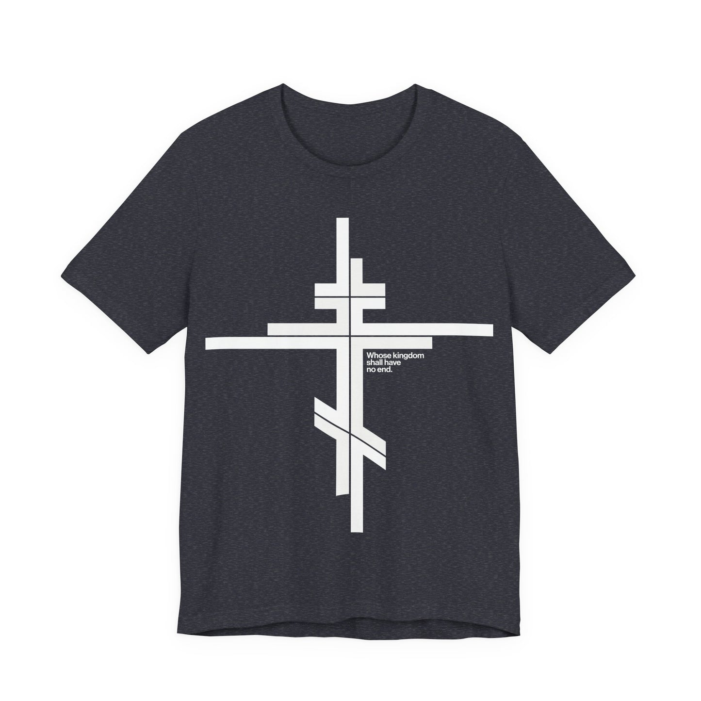 Whose Kingdom Shall Have No End | Luke 1:32-33 | Orthodox Cross | Modernist Minimalist Logo Style | Orthodox Christian Unisex Cotton T-Shirt