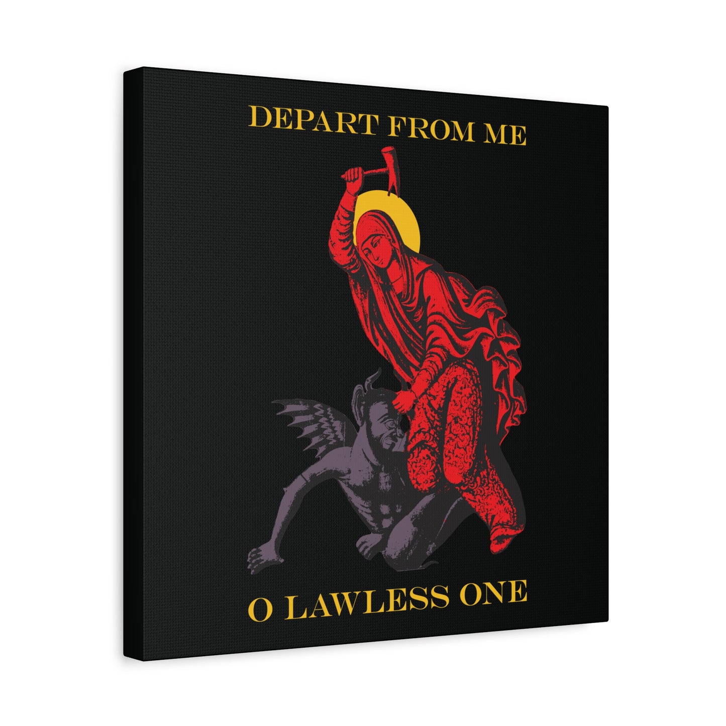 St Marina IconoGraphic (Depart from Me O Lawless One) | Saint Beating the Devil with a Hammer | Orthodox Christian Canvas Art