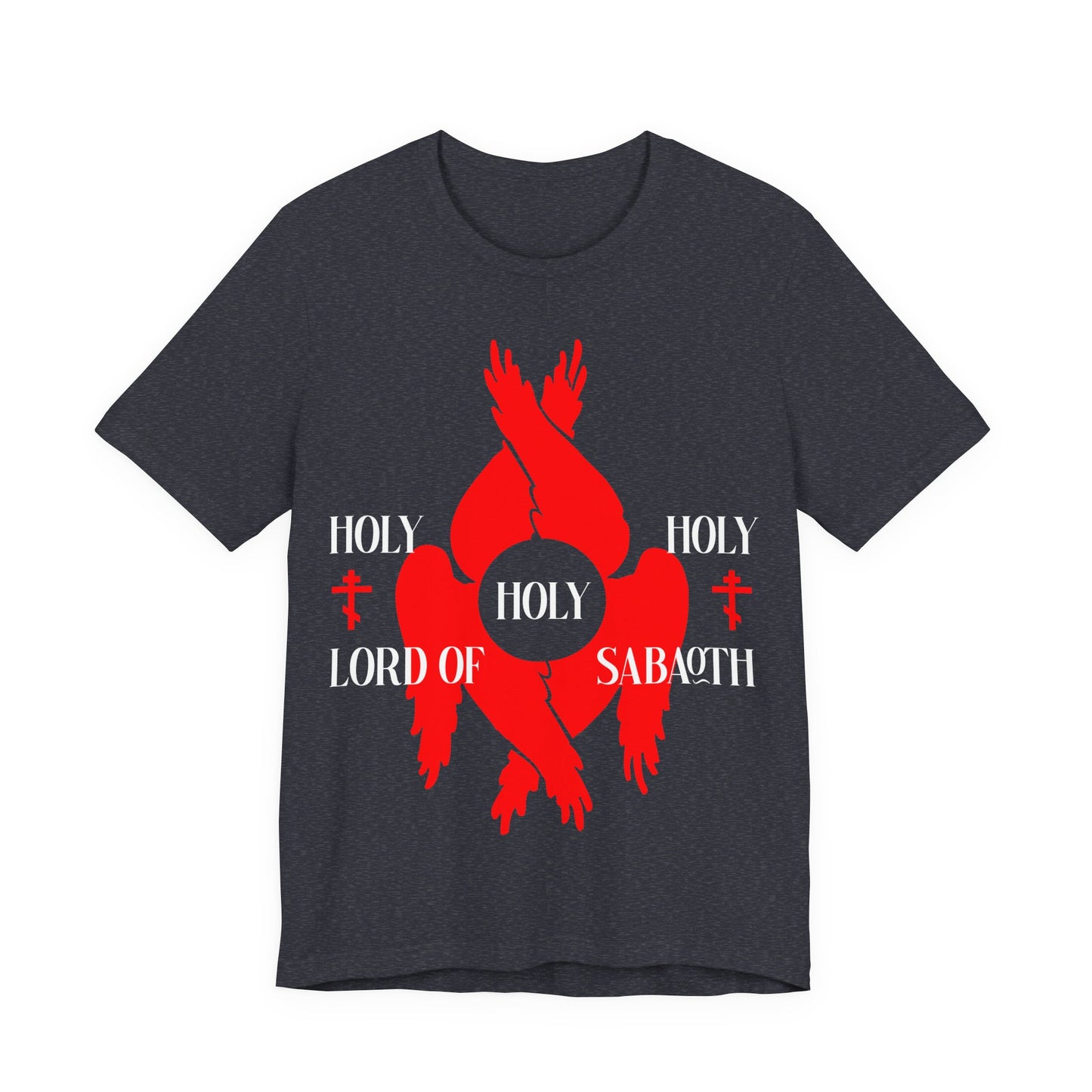 Holy Holy Holy Lord of Sabaoth Red Seraphim Wings Orthodox Crosses | Isaiah 6:3 | Divine Council | Orthodox Christian Cotton Unisex T-Shirt