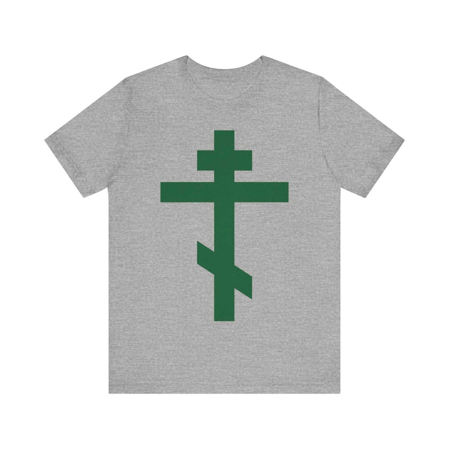 Forest Green Orthodox Tribar Cross | Preserve Thy People By Thy Cross, O Lord | Christ is King | Christian Unisex Cotton Tee