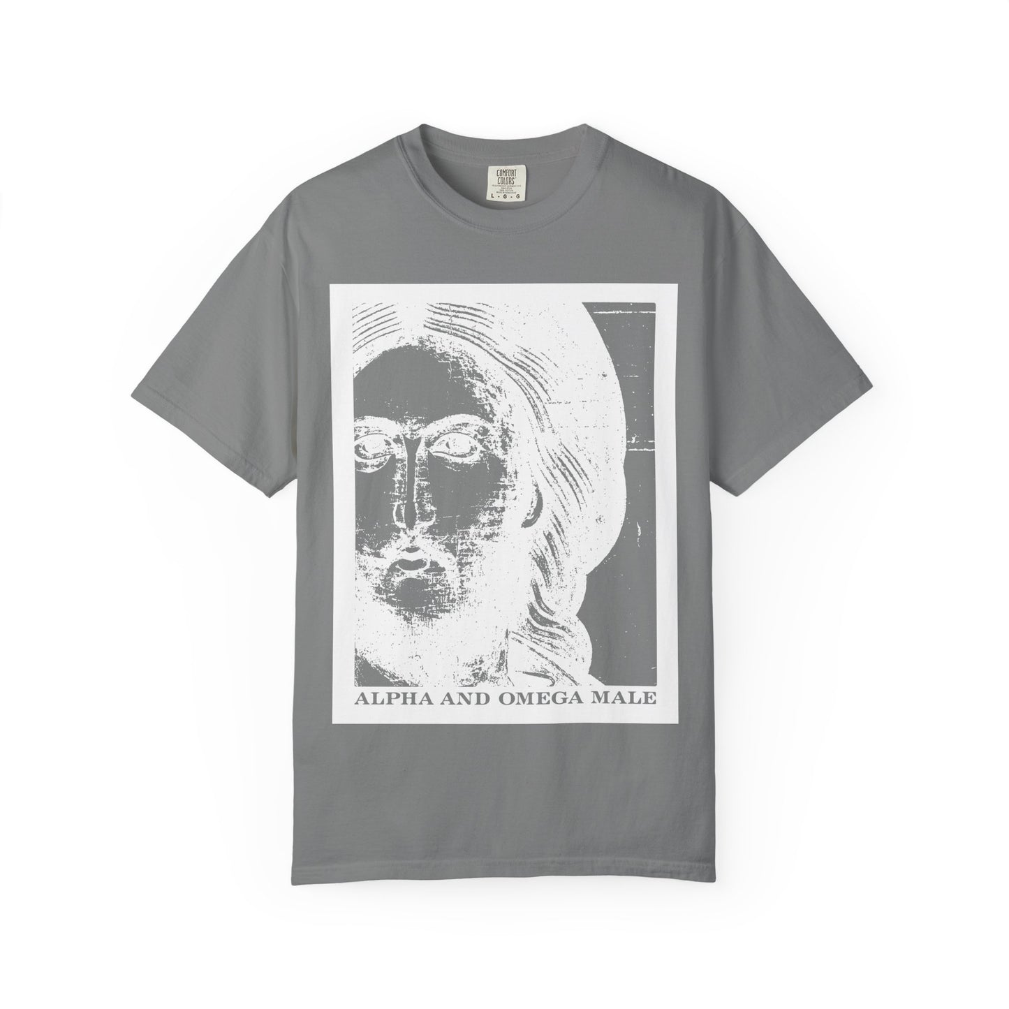 Alpha & Omega Male | Jesus Christ Icono-Graphic Photonegative | I am the Beginning & the End (Rev 22) | Heavyweight Cotton Unisex T-Shirt