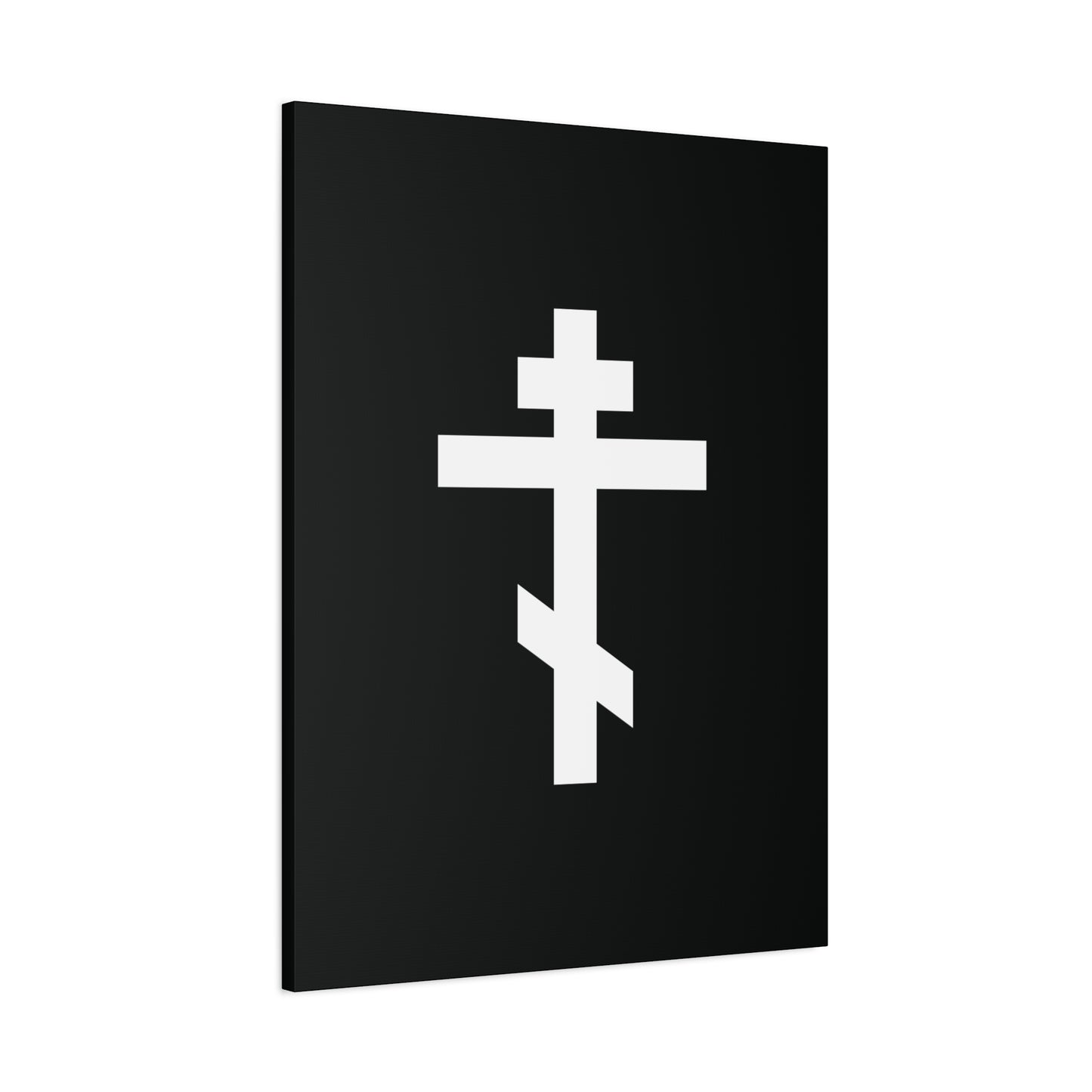 White Orthodox Cross Black Background | Let all the earth venerate the Precious and Life-Giving Cross of the Lord | Christian Canvas Art