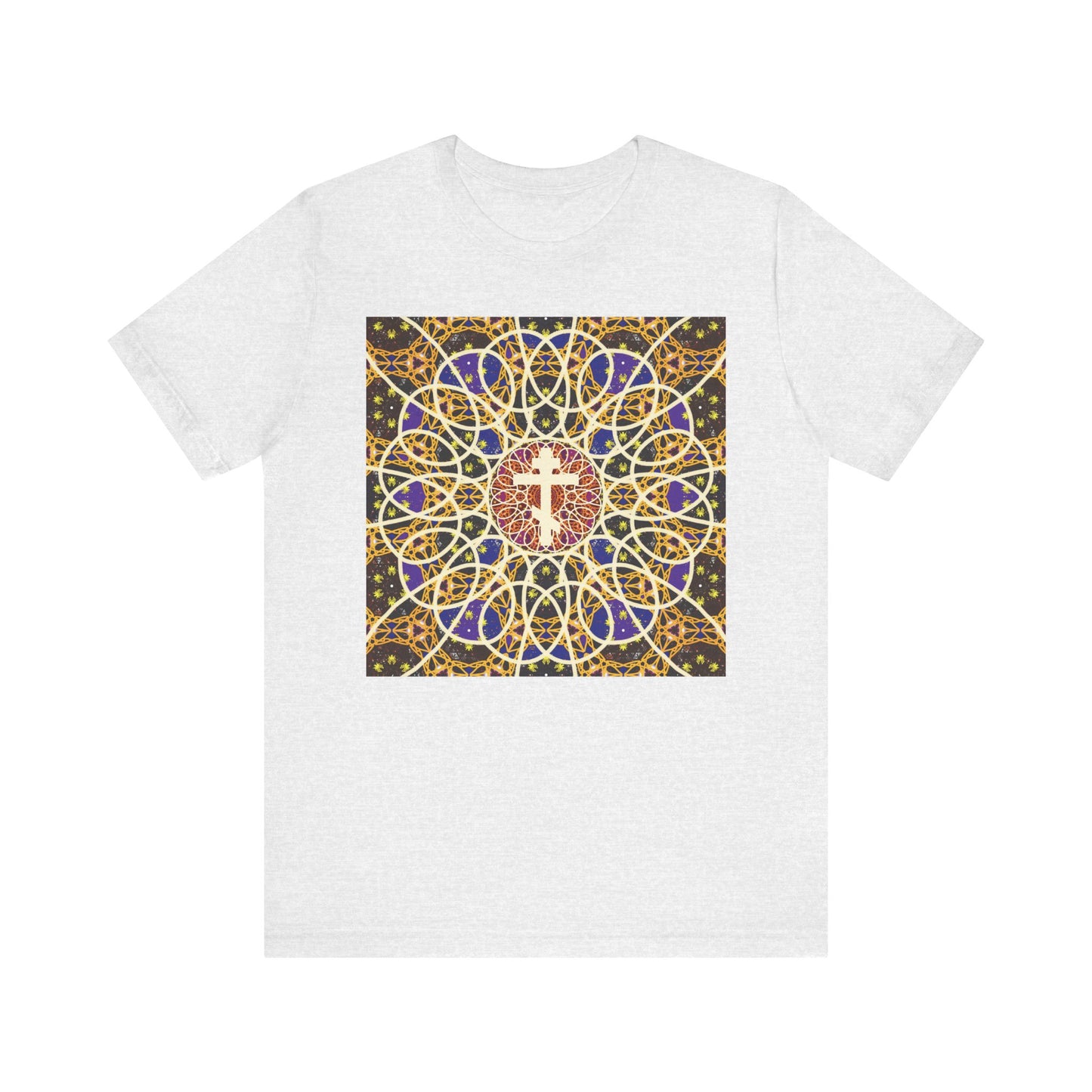 Medieval Cosmology Rose Window Orthodox Cross | Let all the earth venerate the Cross | Christian Lightweight Cotton Unisex T-Shirt