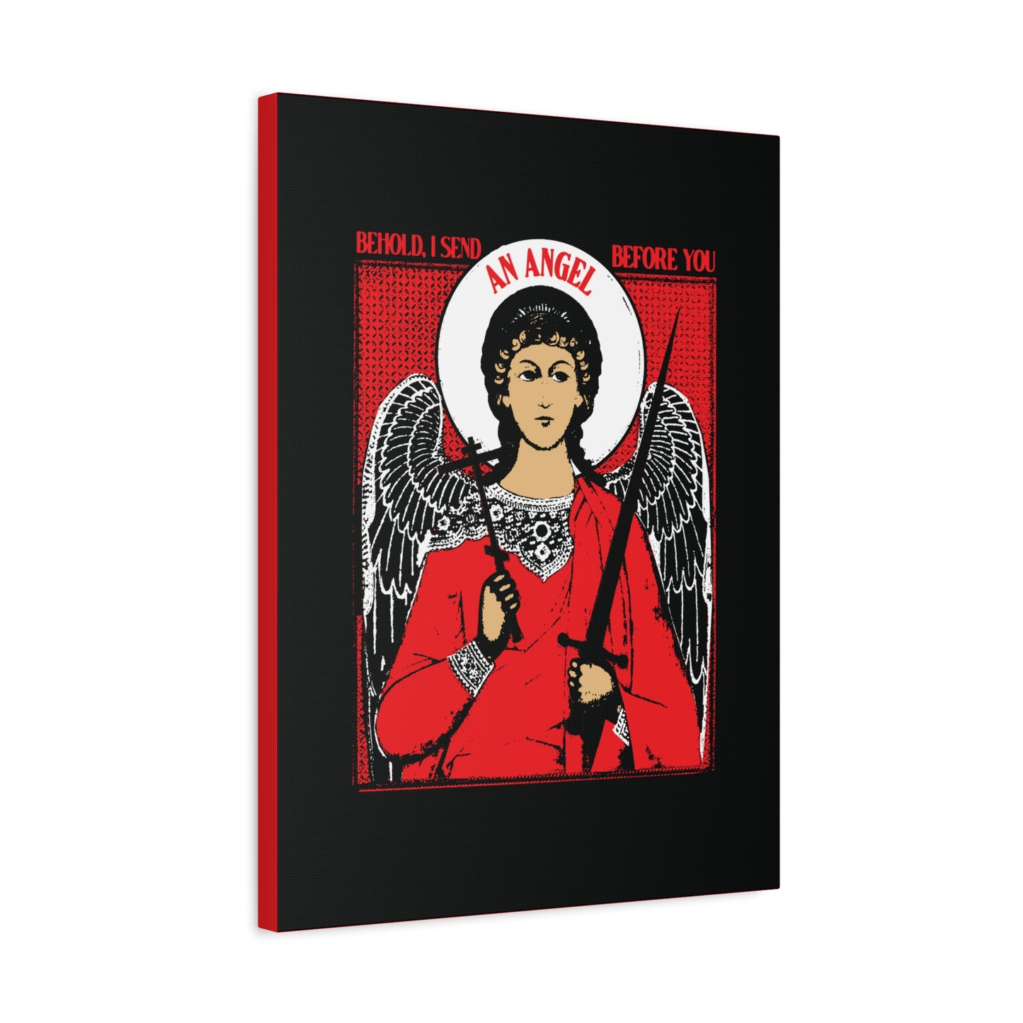 Behold I Send an Angel Before You (Ex 23:20) | Guardian Angel With Cross & Sword IconoGraphic | Orthodox Christian Canvas Art