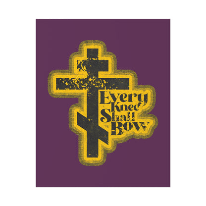 Every Knee Shall Bow Orthodox Christian art poster features a 70s distressed halftone comic book style, inspired by Philippians 2:10-11 and Isaiah 45:23—a bold reminder that every knee shall bow to Jesus Christ as Lord.