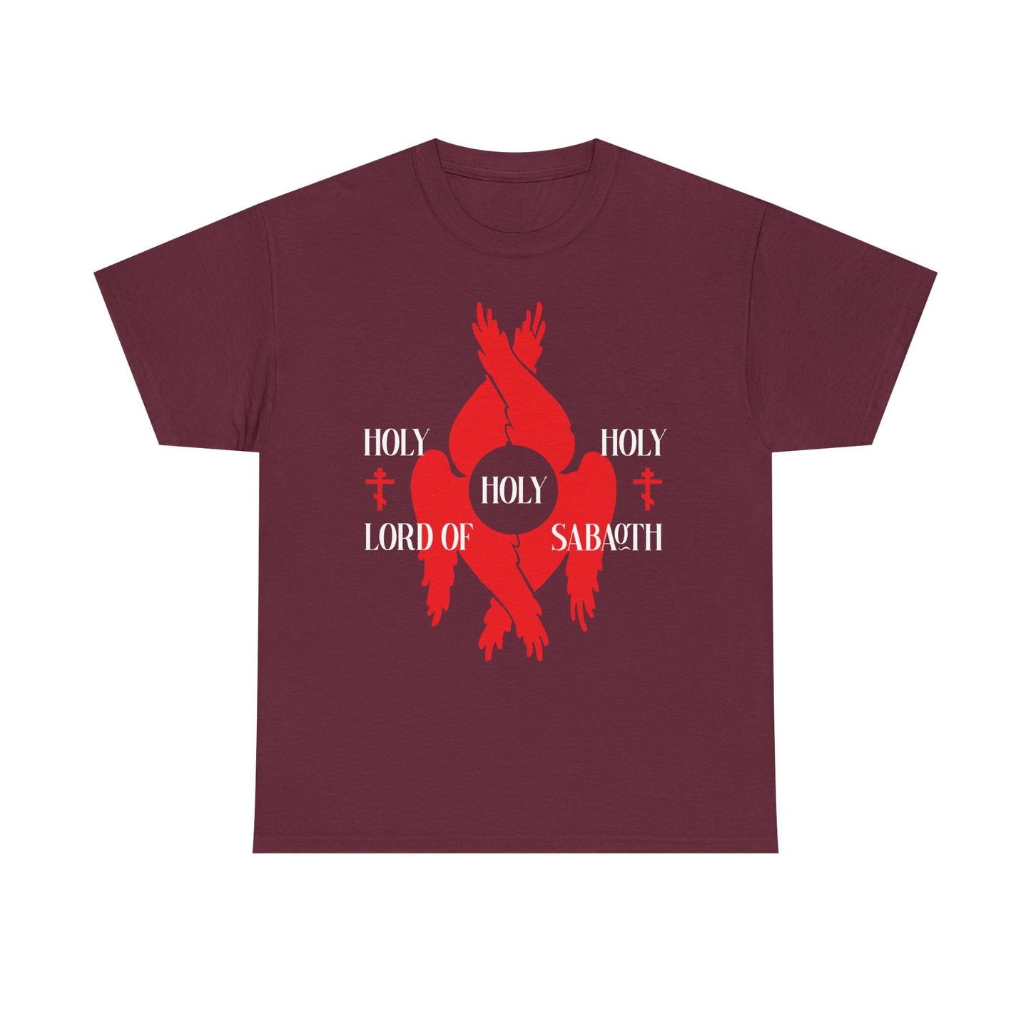 Holy Holy Holy Lord of Sabaoth Red Seraphim Wings Orthodox Crosses | Isaiah 6:3 | Divine Council | Midweight Cotton Orthodox Unisex Tee